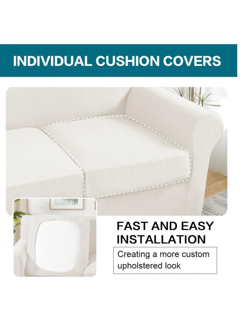 Pet-Friendly Sofa Slipcover Large (3-Cushion) - Porcelain - Picture 7 of 16